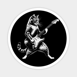 Rockstar Cat Guitarist T-Shirt – Feline Musician Rock Tee Magnet